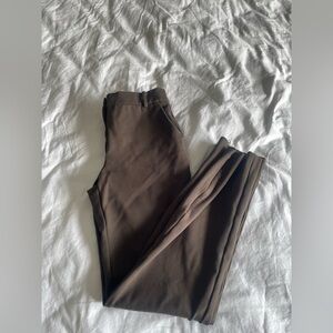 Zara Olive Brown Tailored Trousers Size S High Rise Slim Ankle Zip Work Pants